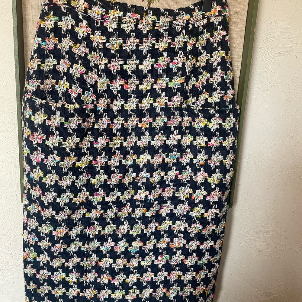 ERDEM Navy Multicolor Tweed Pencil Skirt